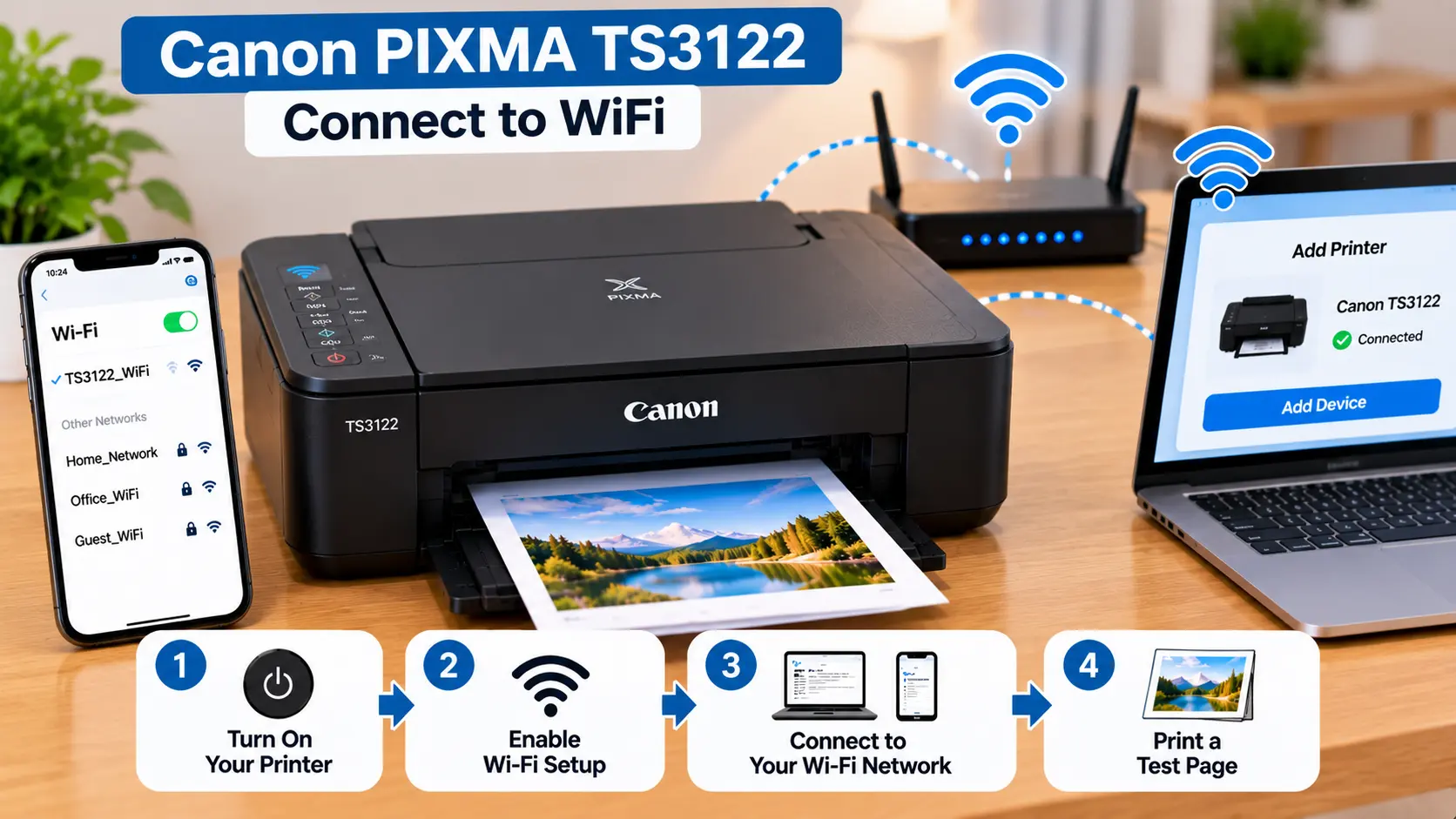 Canon PIXMA TS3122 printer connecting to WiFi