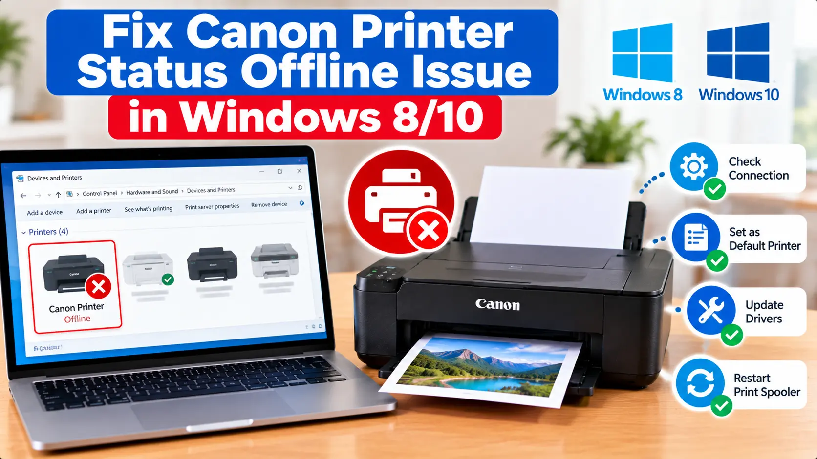 Fix Canon printer offline status in Windows 8 and Windows 10