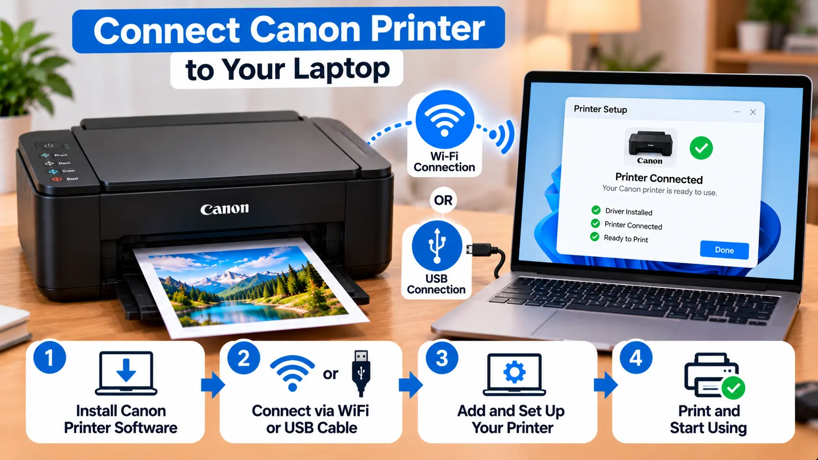 Connect Canon printer to a laptop