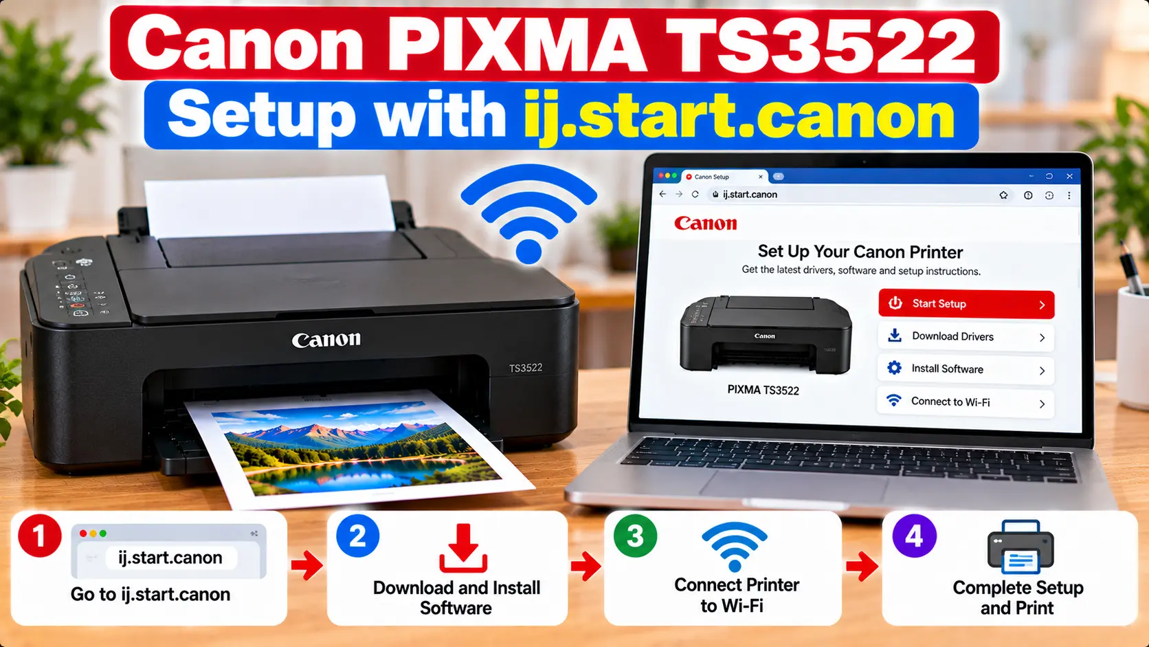 Canon PIXMA TS3522 printer setup on a computer